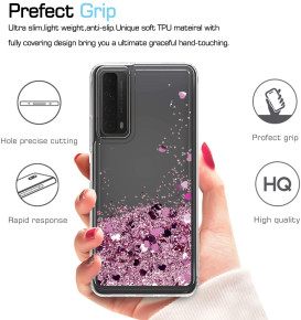 Луксозен силиконов гръб ТПУ FASHION с течност и розов брокат за Huawei P Smart 2021 PPA-LX2 прозрачен 